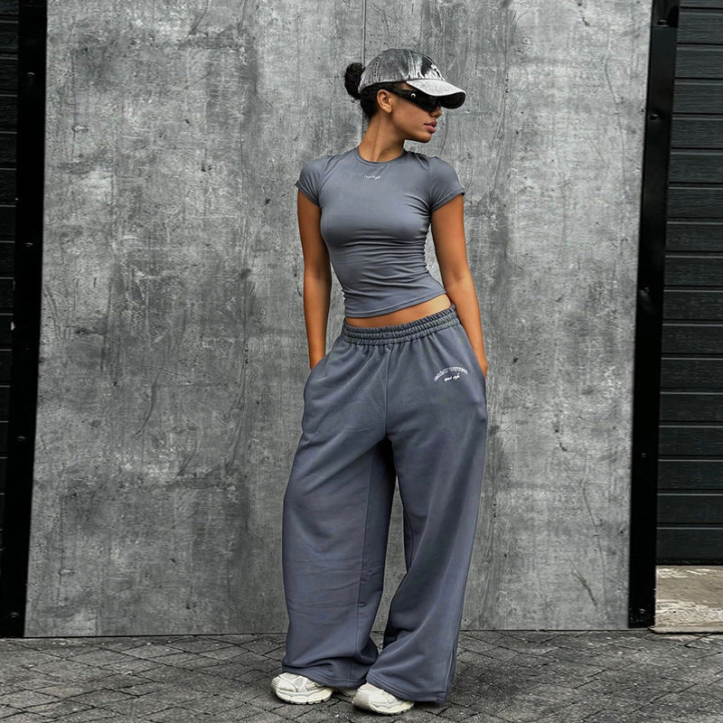 Dame Stilfuldt Sportsligt Crop Fitness Top og Afslappede Joggingbukser Sæt Stilla