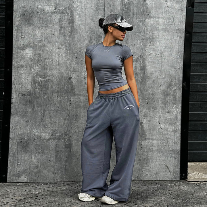 Dame Stilfuldt Sportsligt Crop Fitness Top og Afslappede Joggingbukser Sæt Stilla