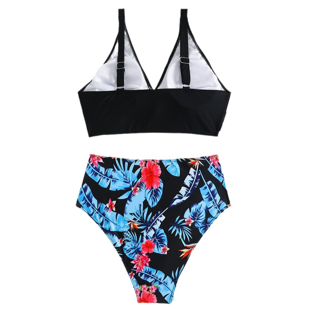 Dame Højskåret Bikini med blomstermotiv og knudeformet top Stilla