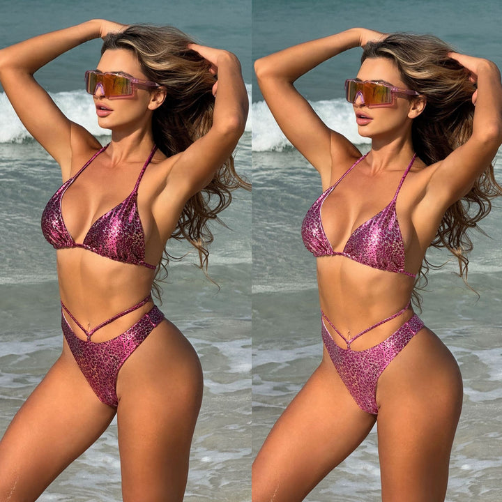 Dame Triangel-Bikini med justerbare snørredetaljer og glitrende design Stilla
