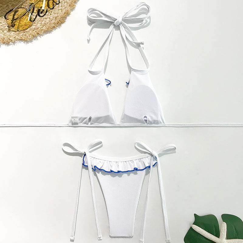 Dame triangel-bikini med ruffles og unikt snit Skovae