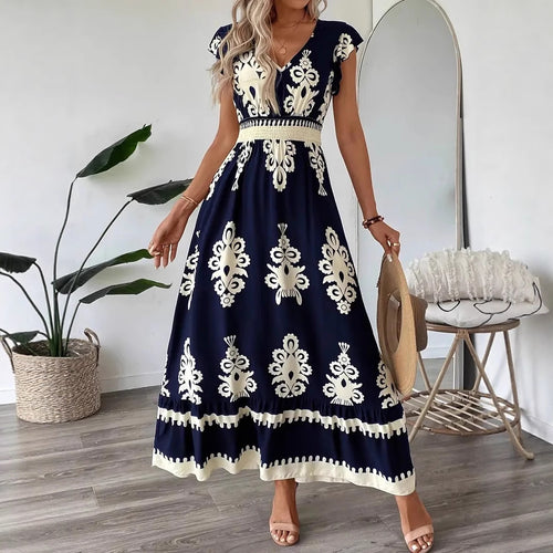 Damer Bohemian Broderet Maxi Kjole Stilla