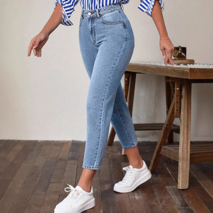 Dame High Waist Jeans i vintage-stil med smalt ben og elastisk talje Stilla