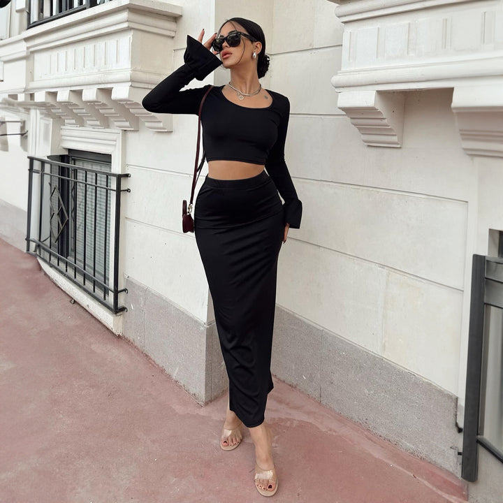 Dame Sæt i to dele med langærmet cropped top og elegant midi-nedskæring Stilla