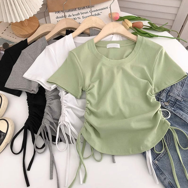 Femme Rynkning Sidebinding T-Shirt Stilla