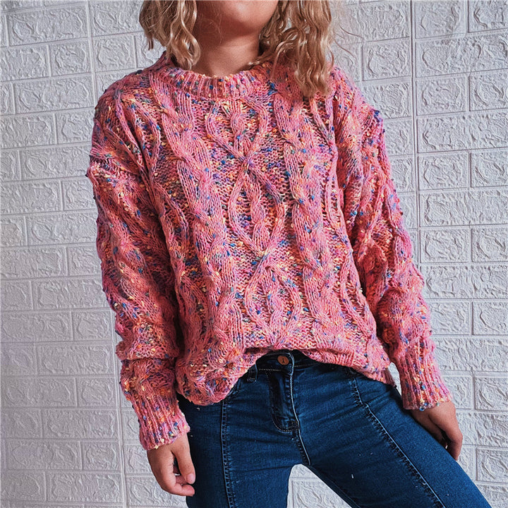 Kvinders chunky strikket sweater med farverigt strikkemønster Stilla