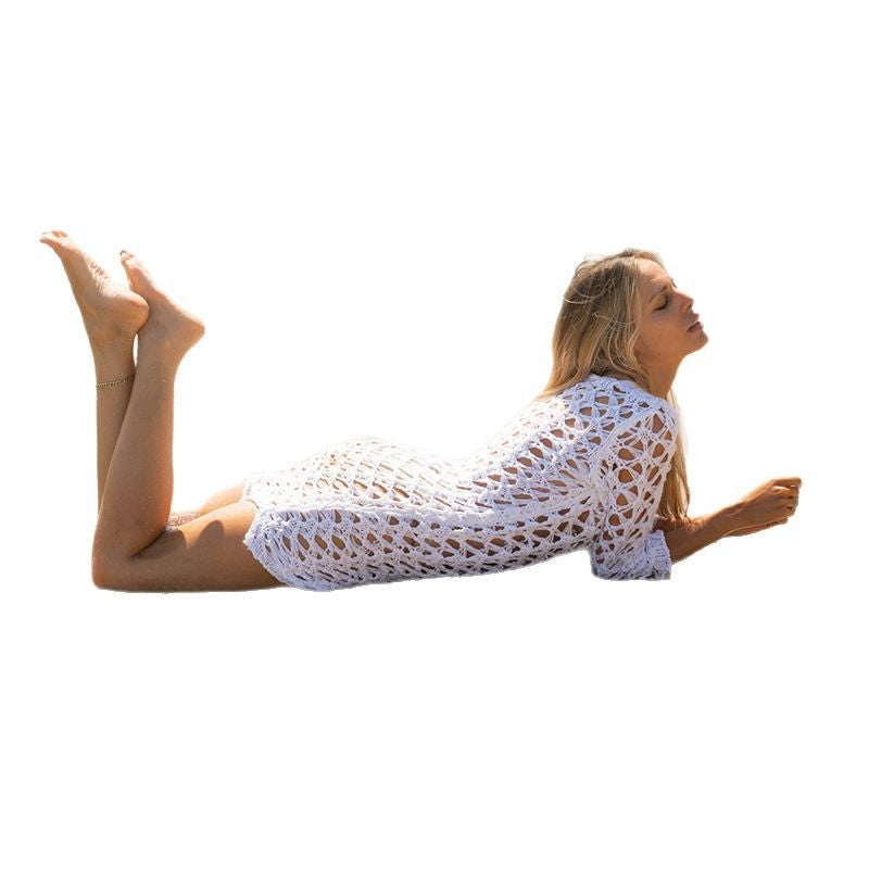 Dame hæklede strandkjole med elegante åbne masker og afslappet snit Stilla