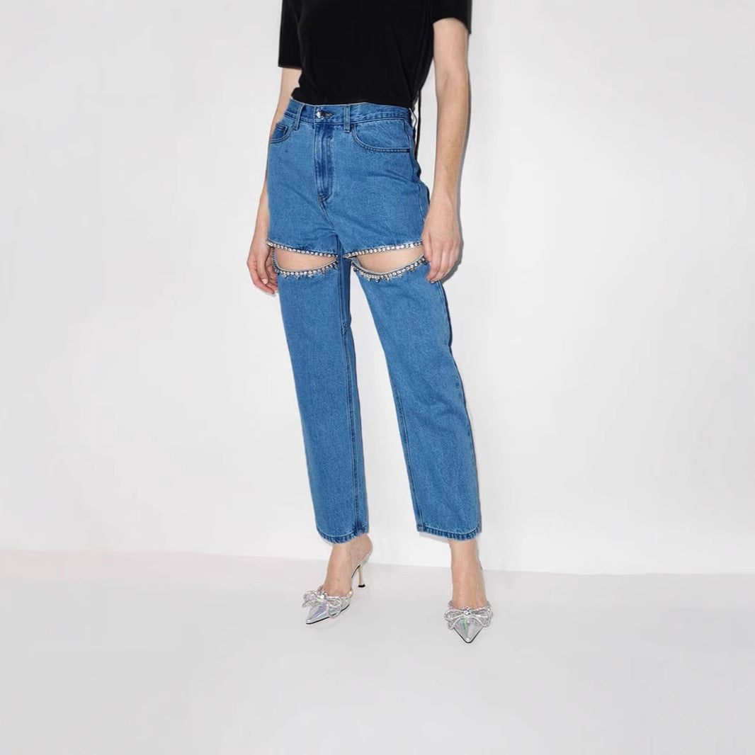 Kvinders designer ødelagte jeans med blanke applikationer Stilla