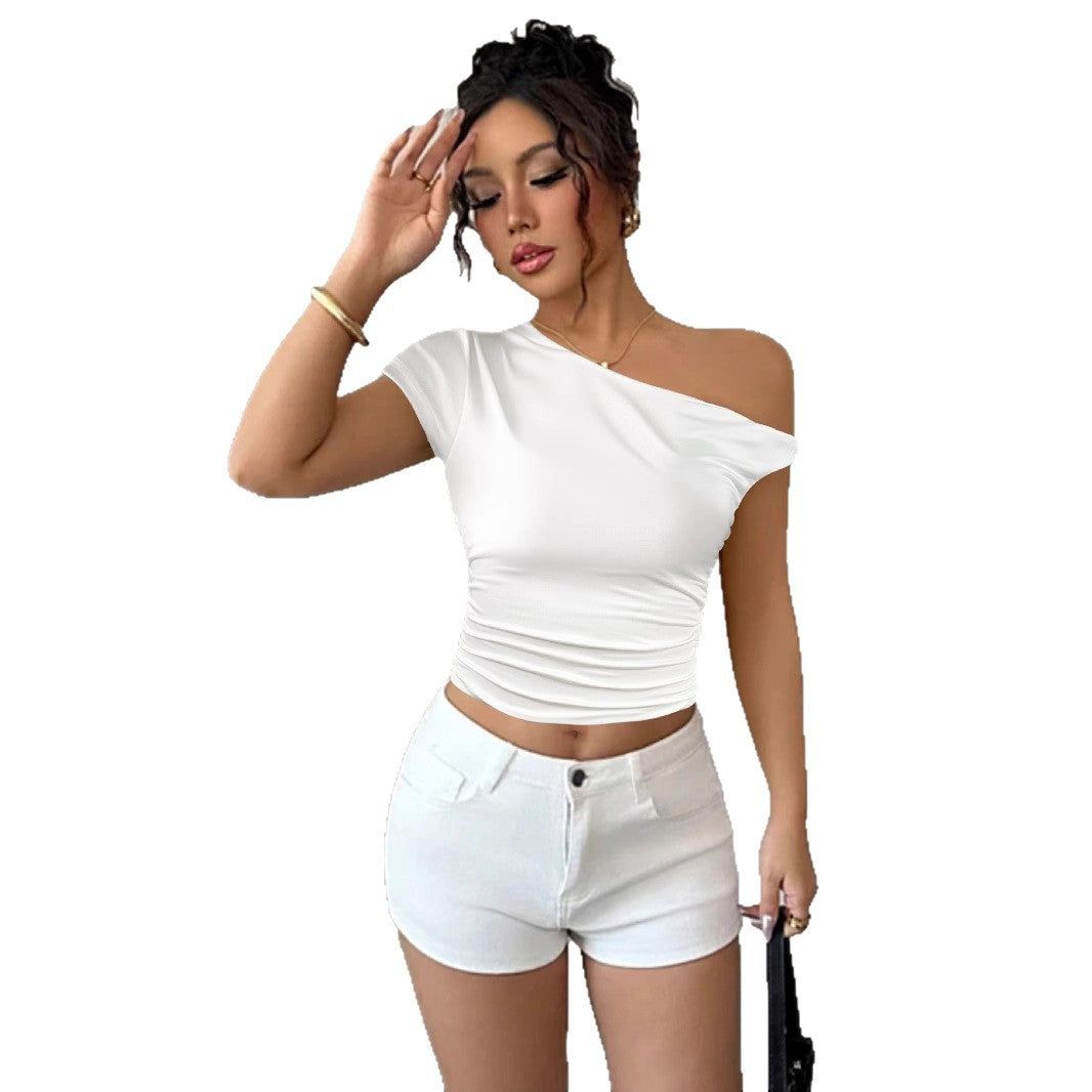 Dame Off-Shoulder Shirt med rynkning og figursyet snit Skovae