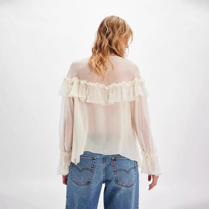 Femme Elegante Volant Bluse med Sløjfe-Detail Stilla