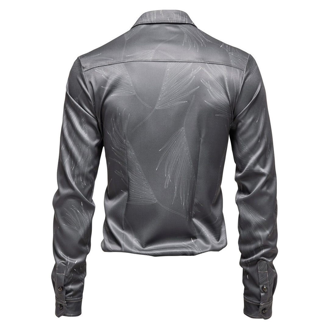 Herrer Elegant Satin Blade Tryk Skjorte Stilla