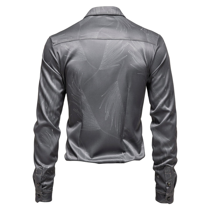 Herrer Elegant Satin Blade Tryk Skjorte Stilla