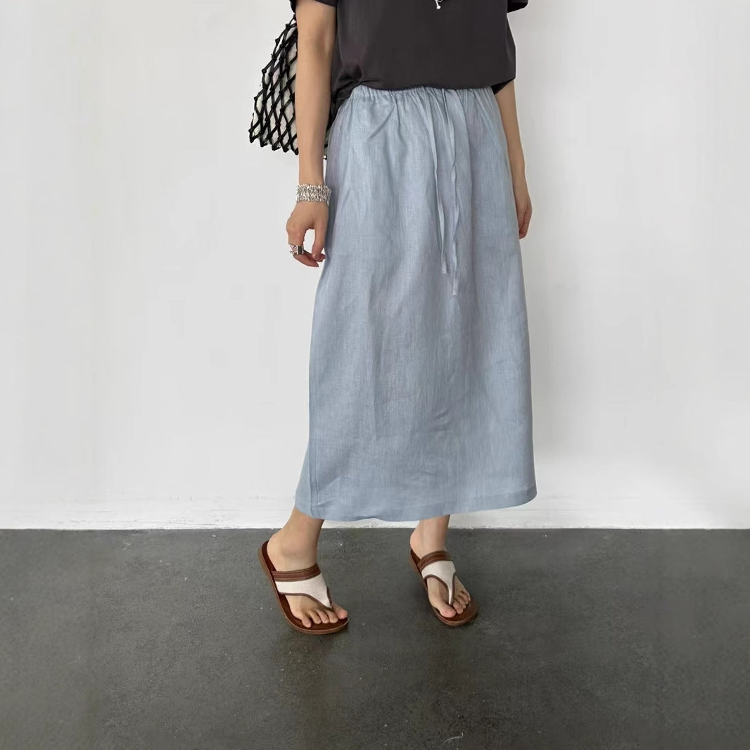 Dame Linned Maxi Skirt med justerbar Talje Knote Stilla
