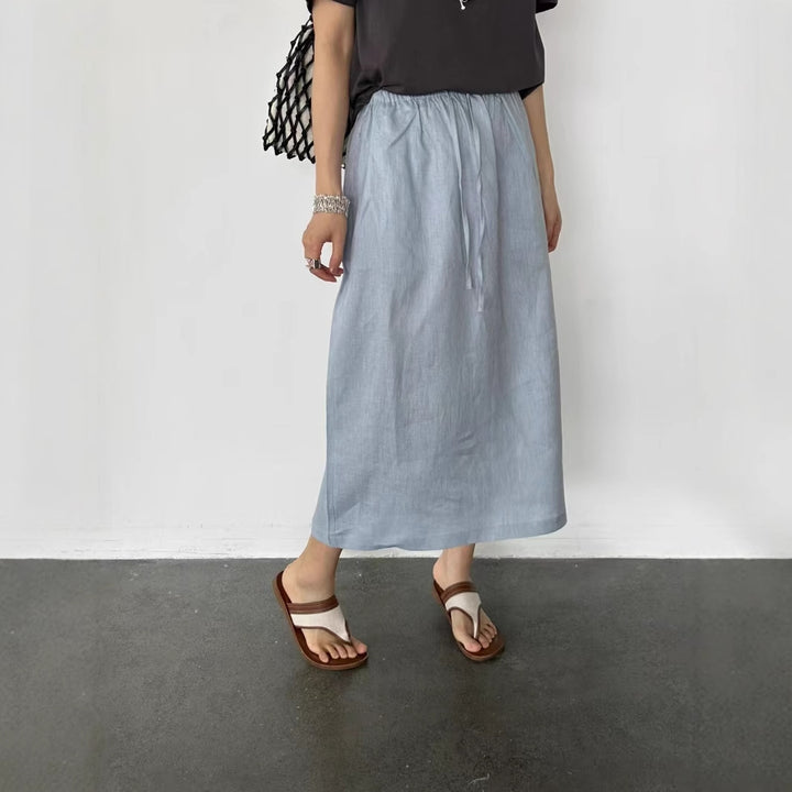 Dame Linned Maxi Skirt med justerbar Talje Knote Stilla