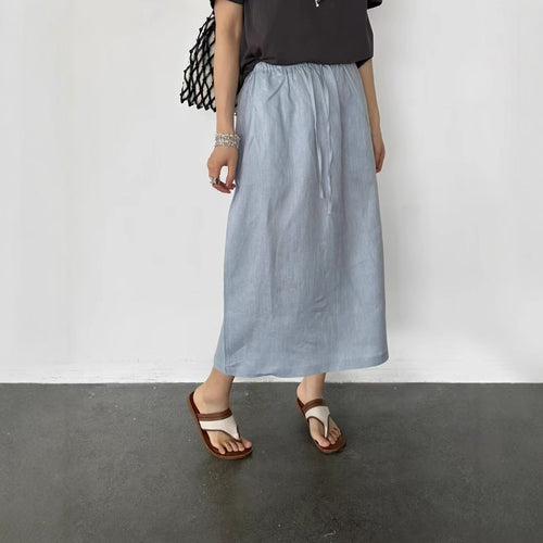 Dame Linned Maxi Skirt med justerbar Talje Knote Stilla