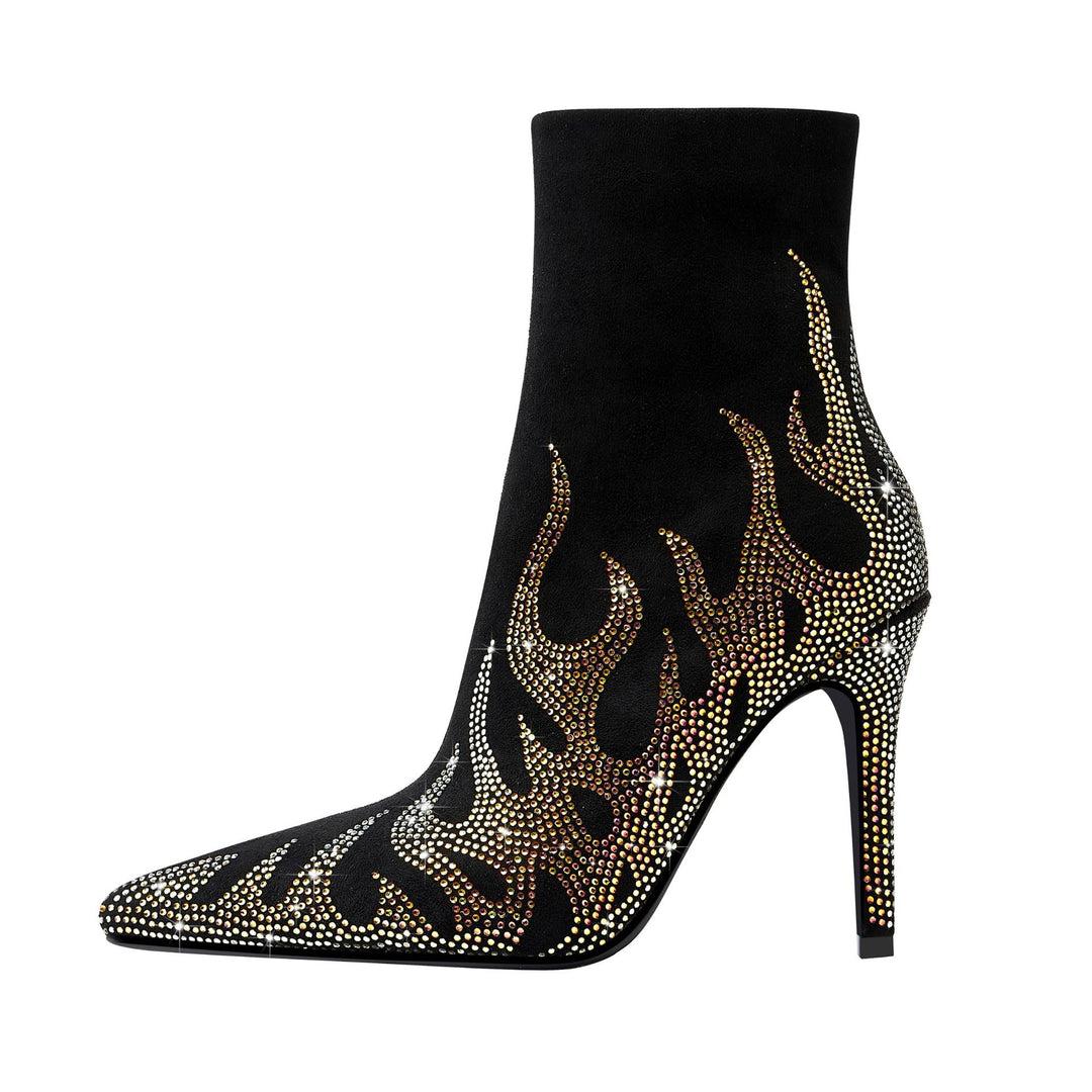 Dame High-Heel Støvler med Flamme mønster og Strass-akkenter Stilla