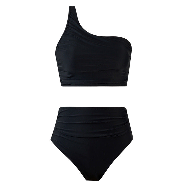Dame bikini sæt med elegant asymmetrisk top og højtaljet trusse Skovae