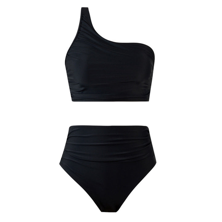 Dame bikini sæt med elegant asymmetrisk top og højtaljet trusse Skovae