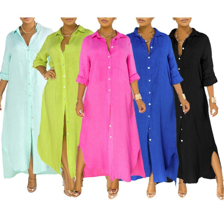 Dame Langærmet Button-Down Maxi Kjole Stilla