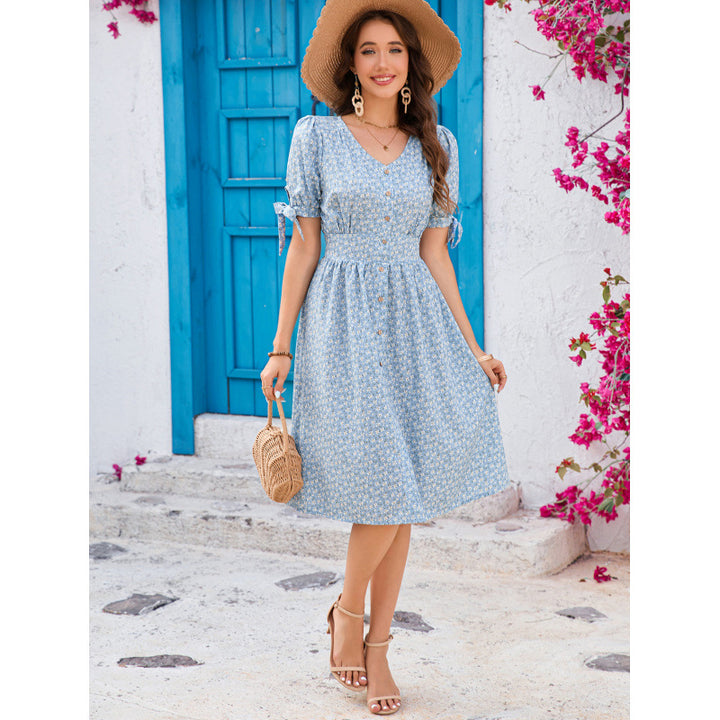 Dame Floral Print Button-Up Midi Kjole Stilla