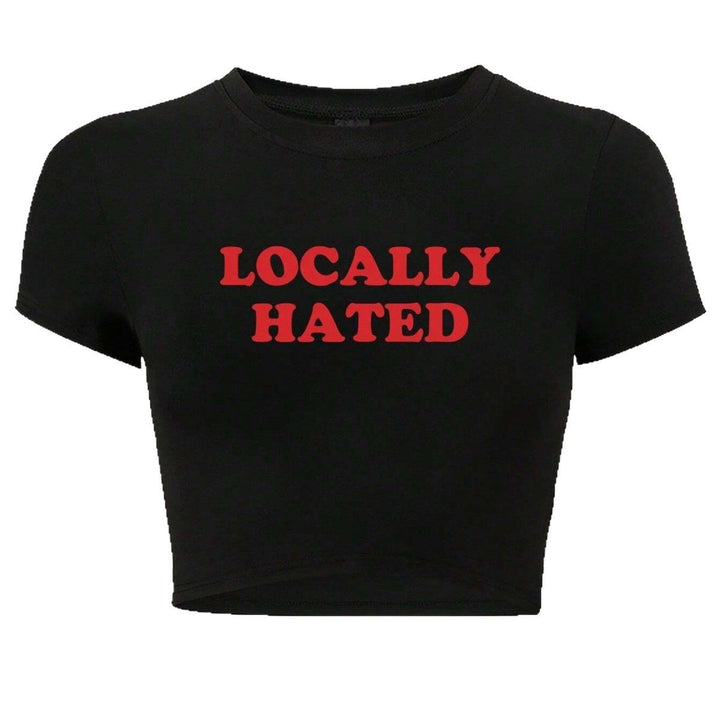 Dame Crop-T-shirt med iøjnefaldende tryk og tætsiddende design Skovae