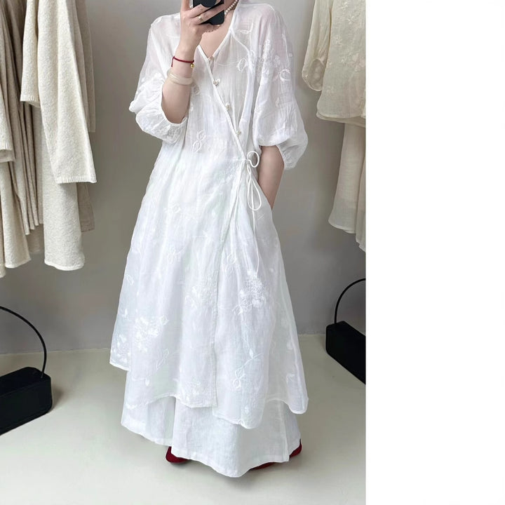 Femme Elegante Broderet Maxi Kjole Stilla 1749785292