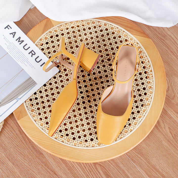 Dame Elegant Spids-Tå Slingback Hæl med Blokhæl Stilla