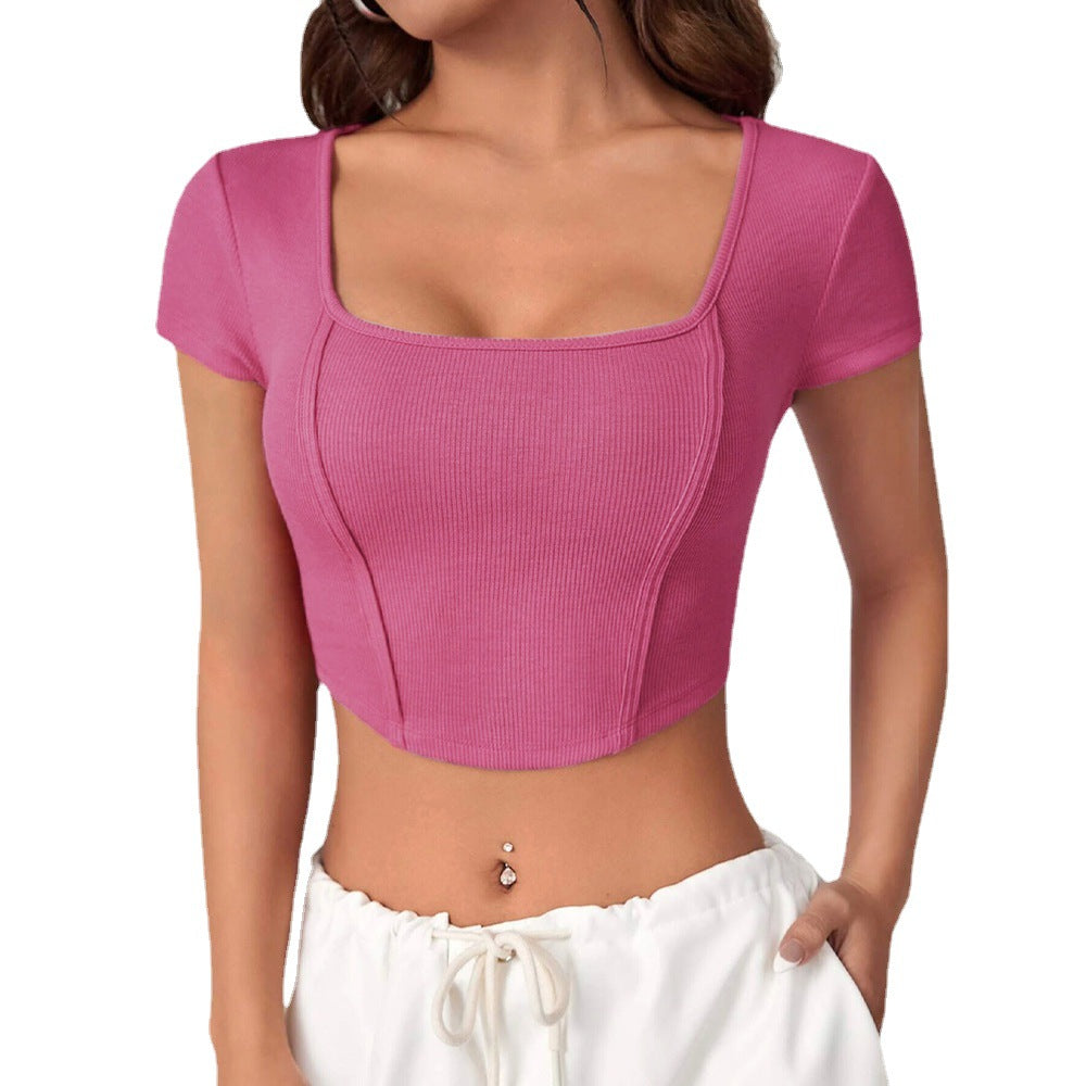 Damer cropped top med firkantet halsudskæring og elegant ribbet tekstur Stilla