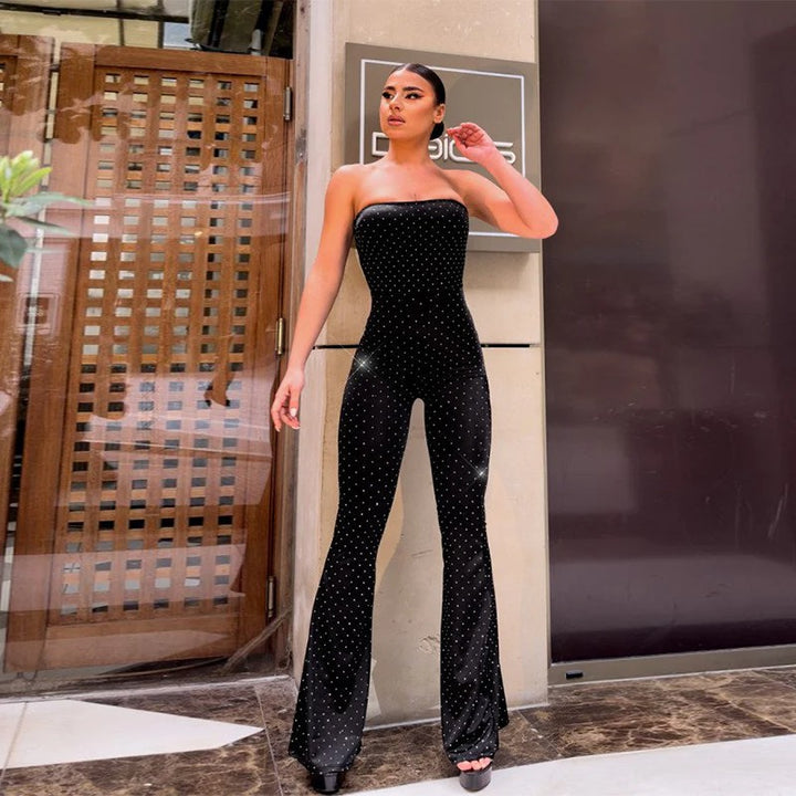 Dame Strapless Pailletter Flare Jumpsuit Stilla