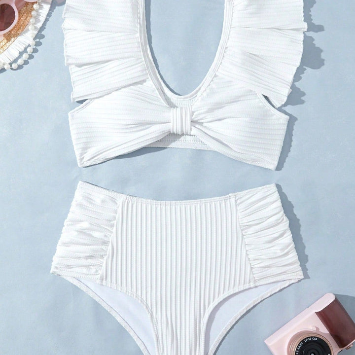 Dame bikini sæt med elegant volan-design og højtaljede trusser Stilla