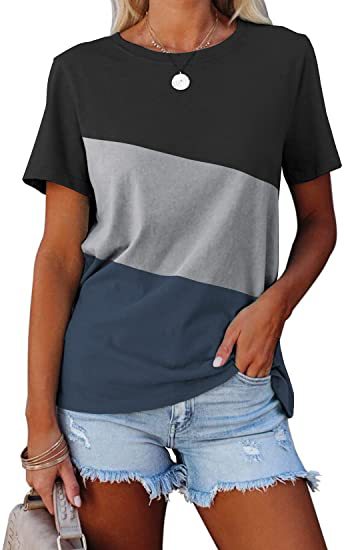 Dame Trendy Kortærmet T-Shirt med moderne Farveblokdesign Stilla