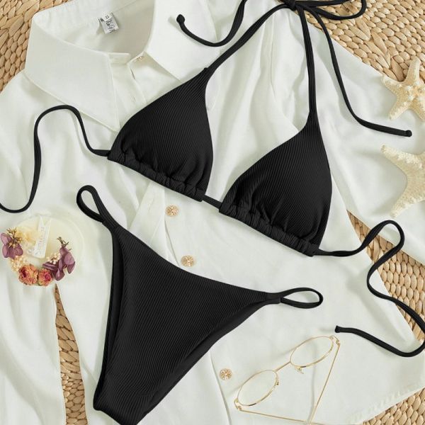 Femme Ribbet Trekant-Bikini-Sæt med Justerbare Stropper Stilla 1750313953
