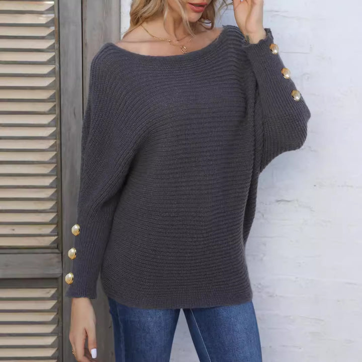 Dame Off-Shoulder Pullover med glitrende knapdetaljer Stilla