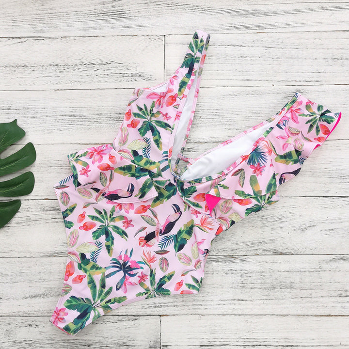 Dame Én-kunst Svømmedragt med legende Ruffle-design og blomster mønster Stilla