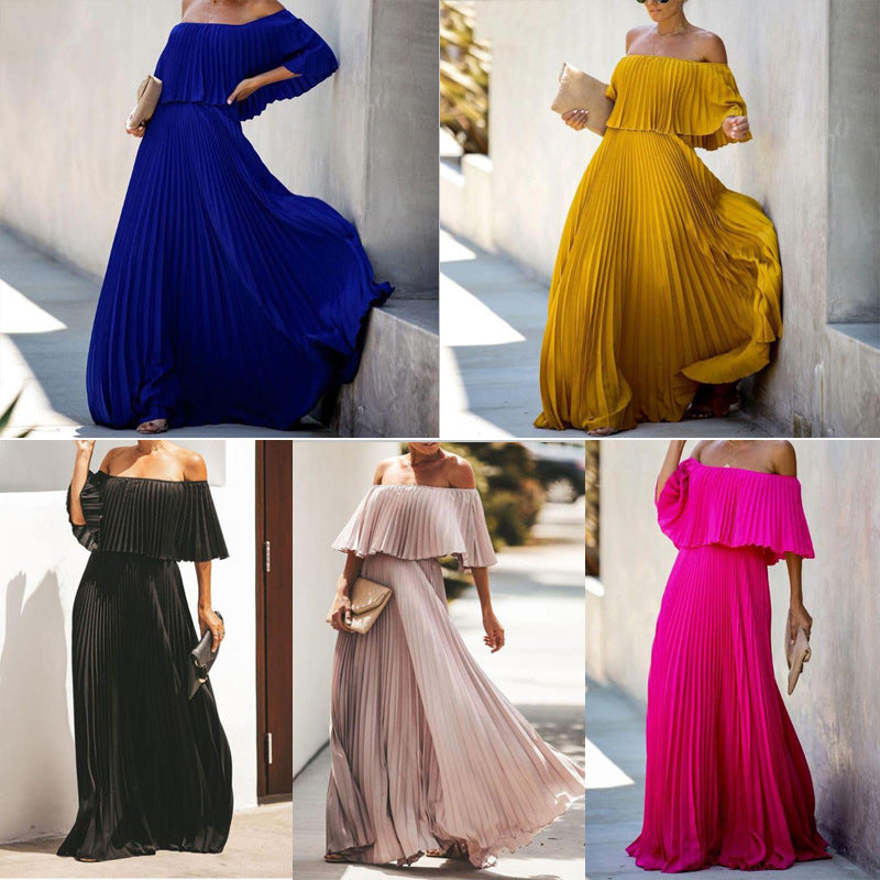 Dame Off-Shoulder Maxikjole med elegante folder og flydende stof Stilla