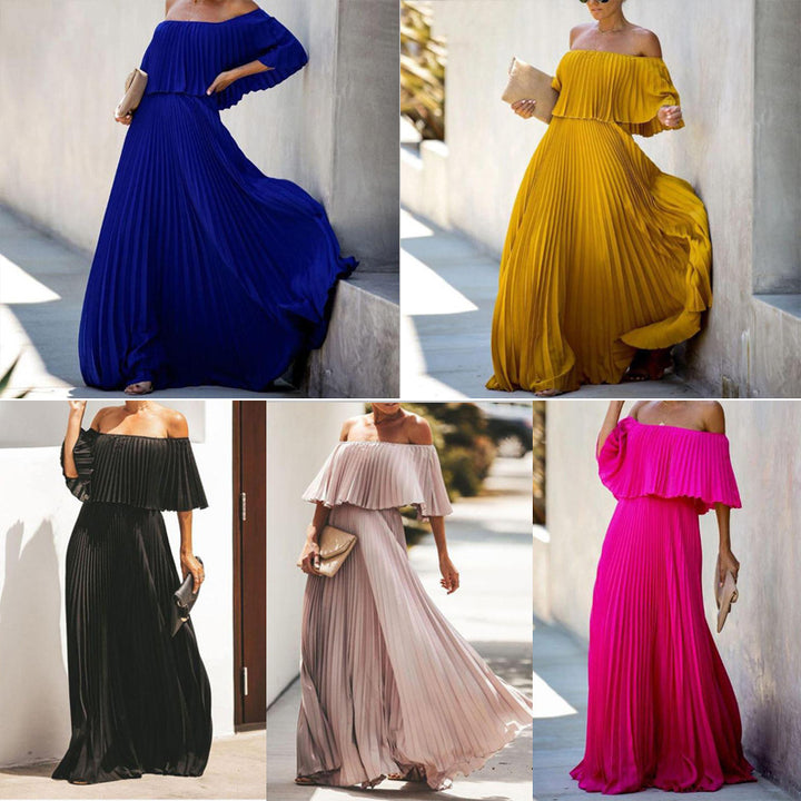 Dame Off-Shoulder Maxikjole med elegante folder og flydende stof Stilla