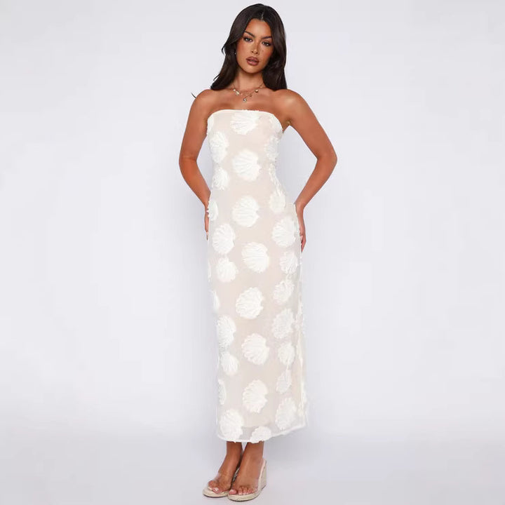 Dame Strapless Maxikjole med blomster 3D-applikationer Skovae