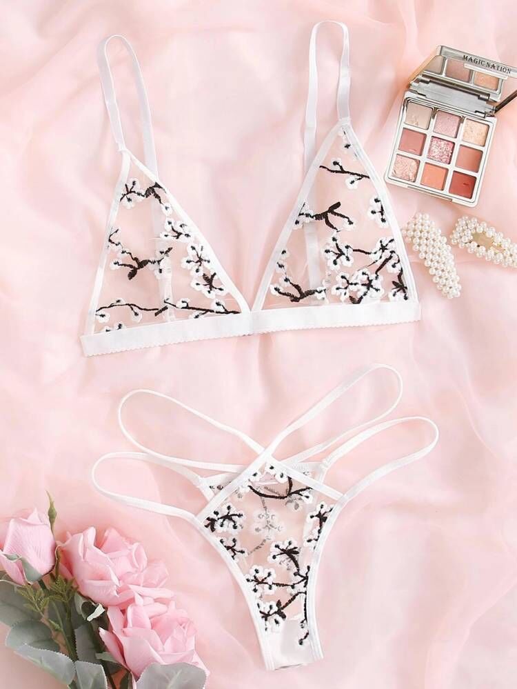 Dame Floral Bestikset Trekant-Bralette og String-Sæt Stilla