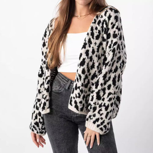 Kvinder Oversized Cardigan med Trendy Leopardprint og Voluminøse Ærmer Stilla