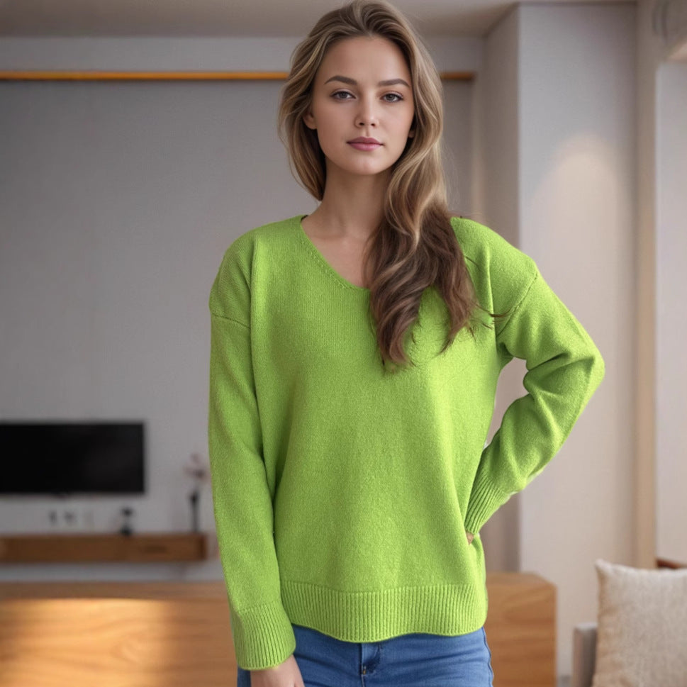 Kvinders behagelige V hals sweater med blødt strikket stof Stilla