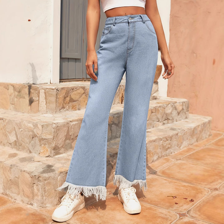 Kvinder Bred Flared Jeans med Forklædt Kant Stilla