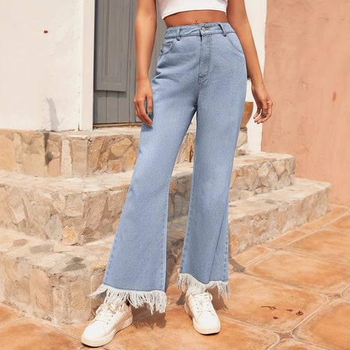 Kvinder Bred Flared Jeans med Forklædt Kant Stilla