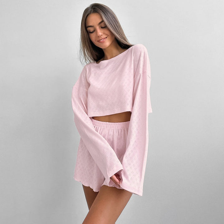 Dame moderigtigt Crop-Top og korte Sweat-Shorts sæt Stilla