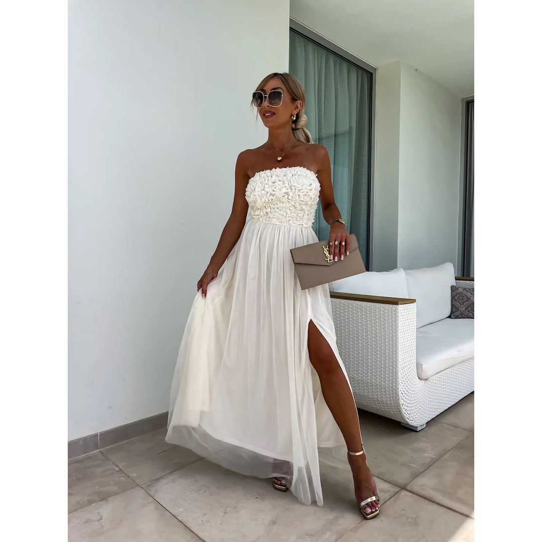 Dame Elegant Maxi Kjole med Blomsterapplikationer og Sidelinje Slids Stiila