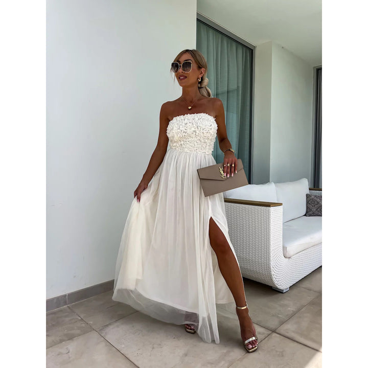 Dame Elegant Maxi Kjole med Blomsterapplikationer og Sidelinje Slids Stiila