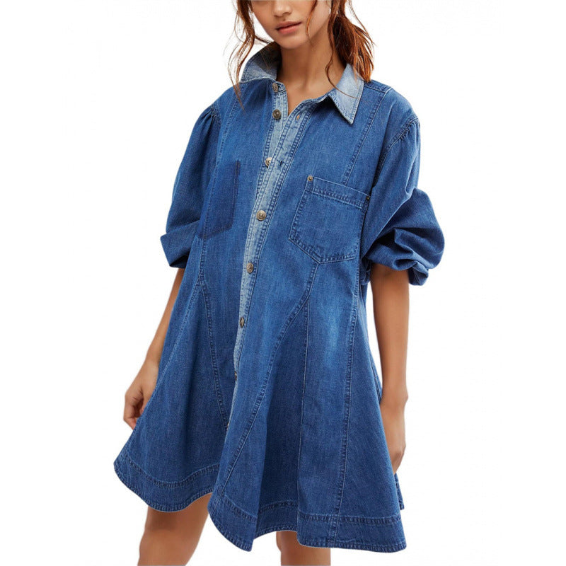 Dame Button-Up Denim Kjole Stilla