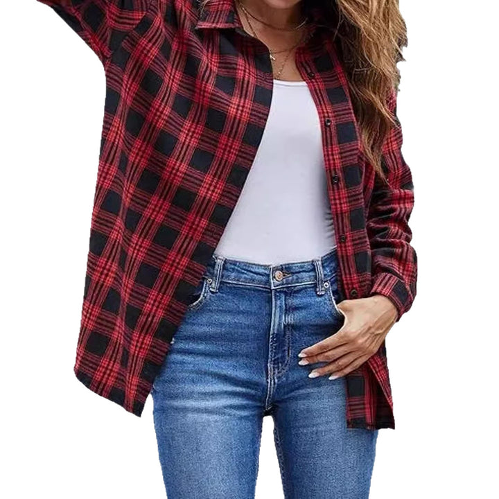 Dameternede ternet flannelbluse med afslappet snit og brystlommer Stilla