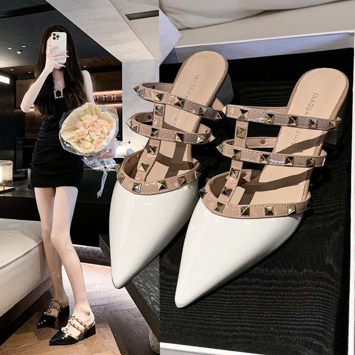 Dame Chunky Heel Slide Mules med dekorative nitter Stilla