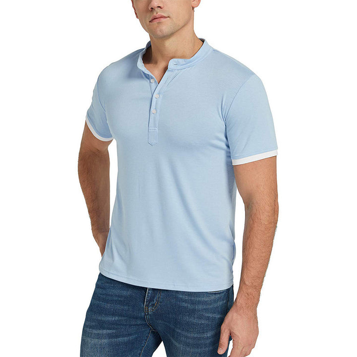 Herrer Kurzarm Henley-shirt med moderne ståkrave og kontrastfarvede ærmer Stilla