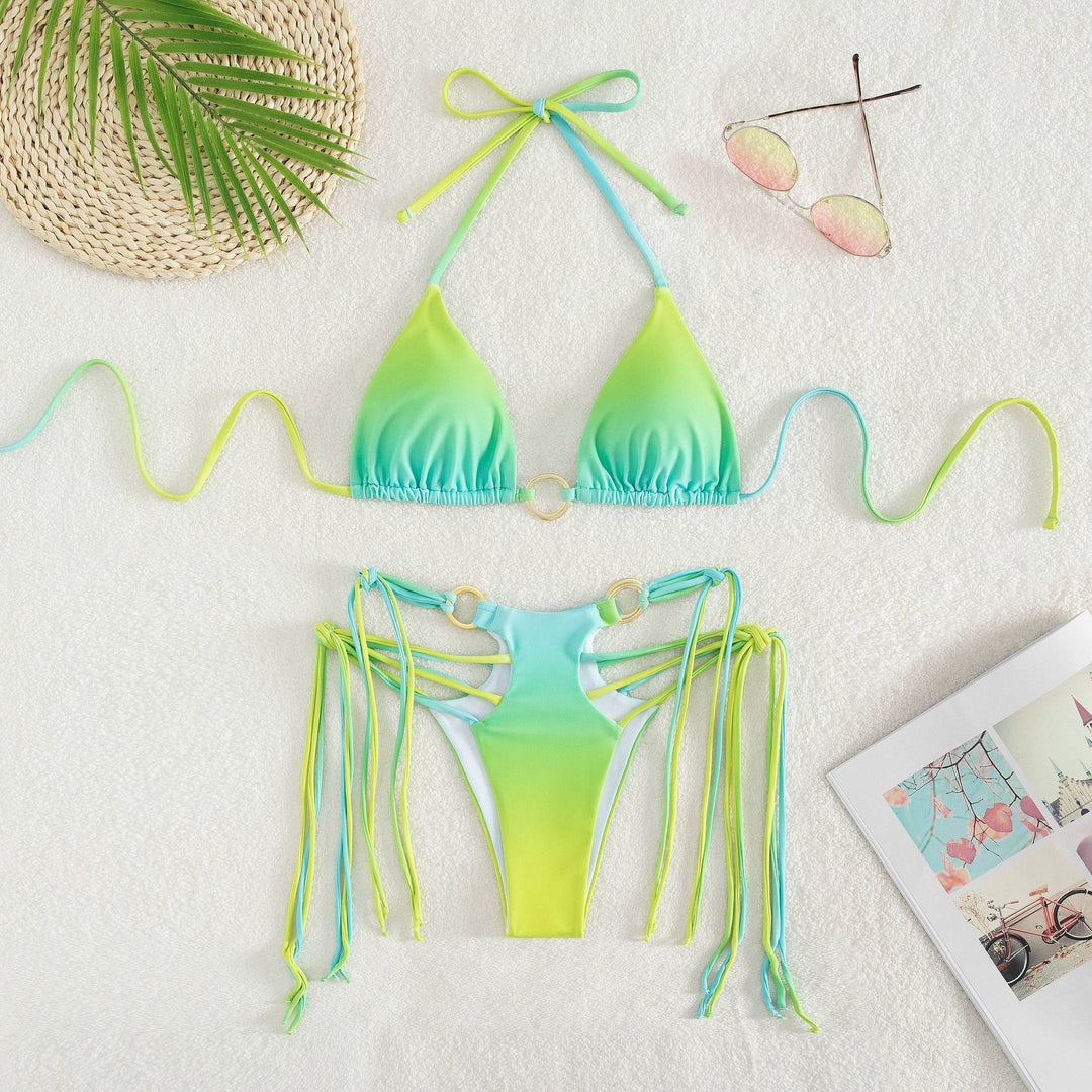 Dame triangel-bikini med modetræk og glitrende ringdetaljer Skovae